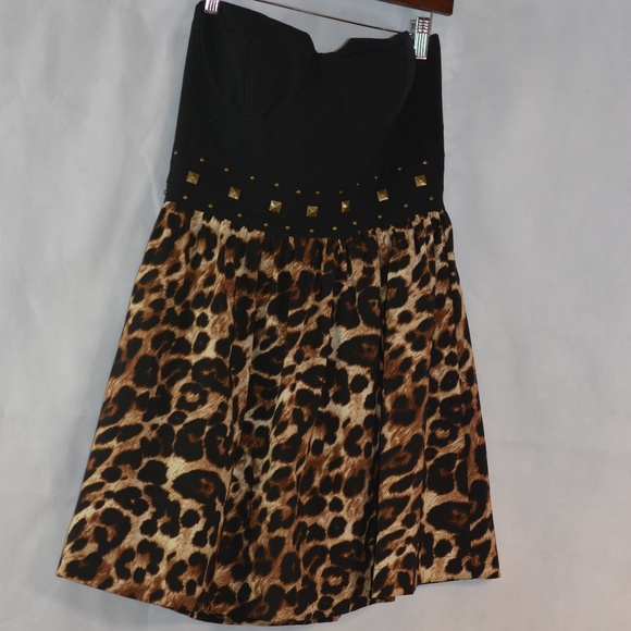 Animal Print Leopard Strapless Mini Dress SZ 11/12 Sele - Picture 5 of 11